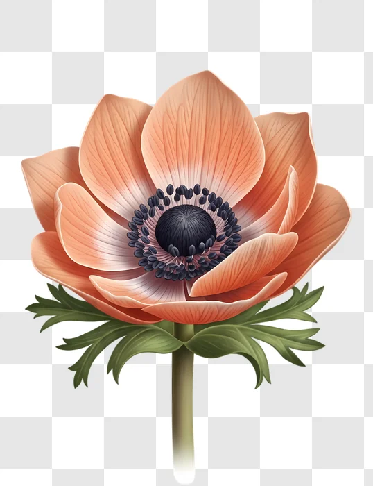 vibrant peach anemone flower illustration