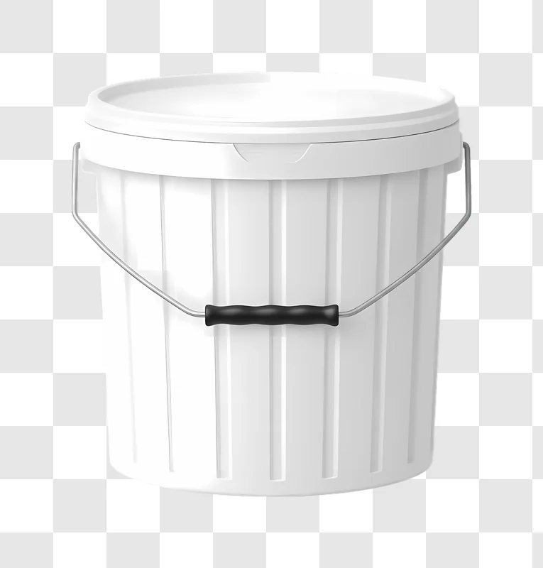 white plastic bucket with metal handle and lid edited