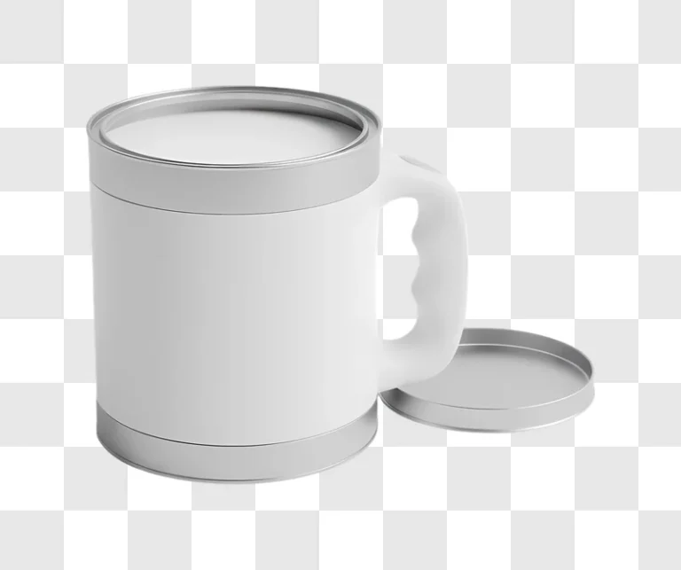 white cylindrical mug with handle and lid edited