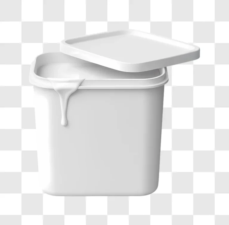 white paint bucket with lid slightly ajar and dripping edited
