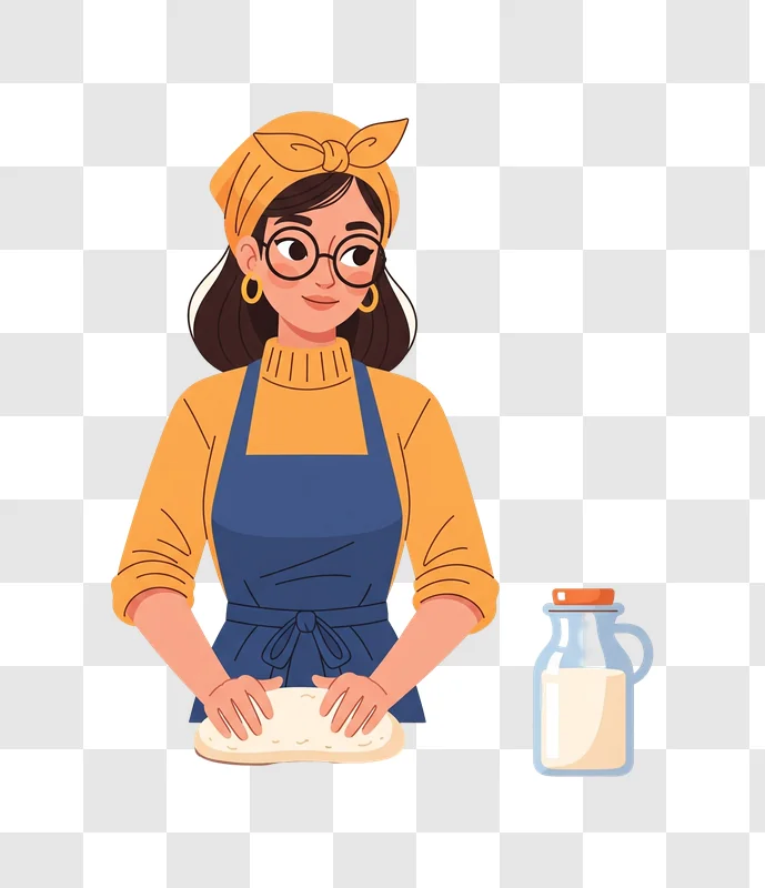 woman baking bread wearing apron and headscarf edited
