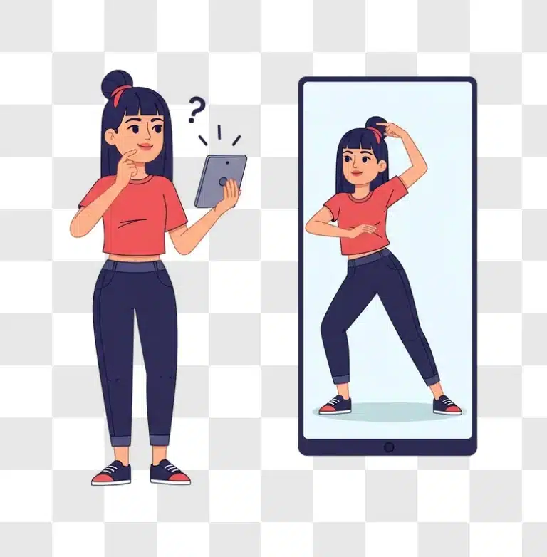 woman following online fitness class on tablet edited