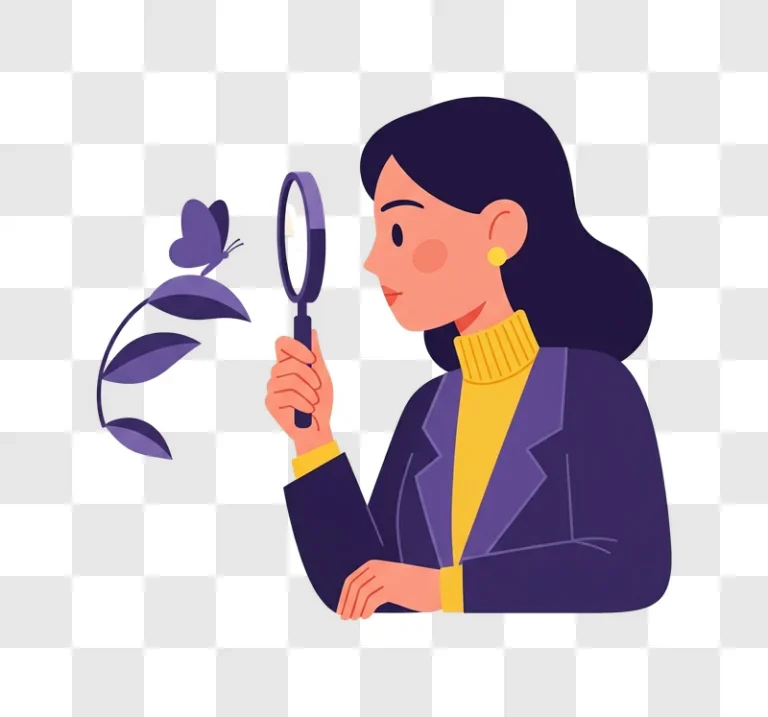 woman observing butterfly with magnifying glass edited