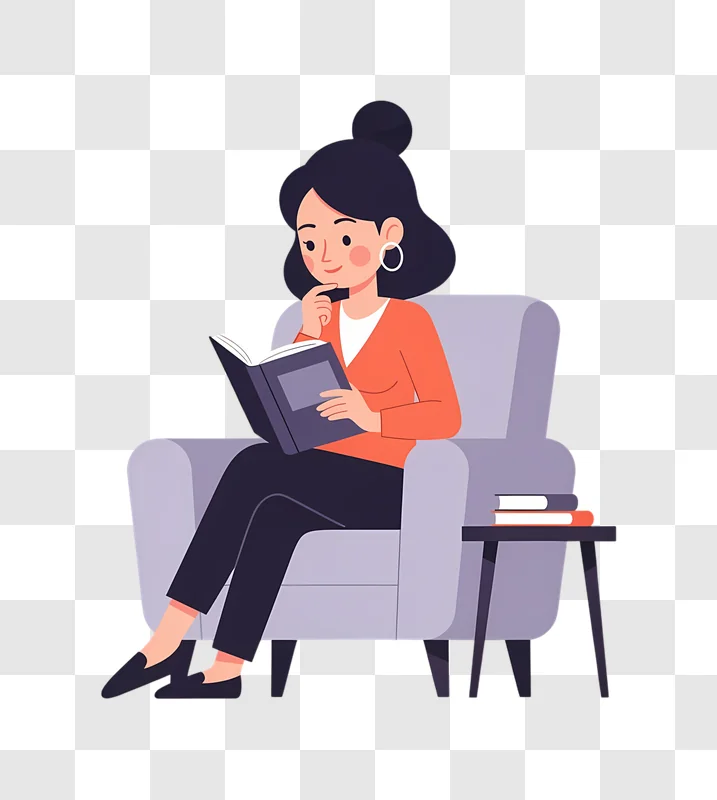 woman reading a book while sitting in a comfortable armchair edited