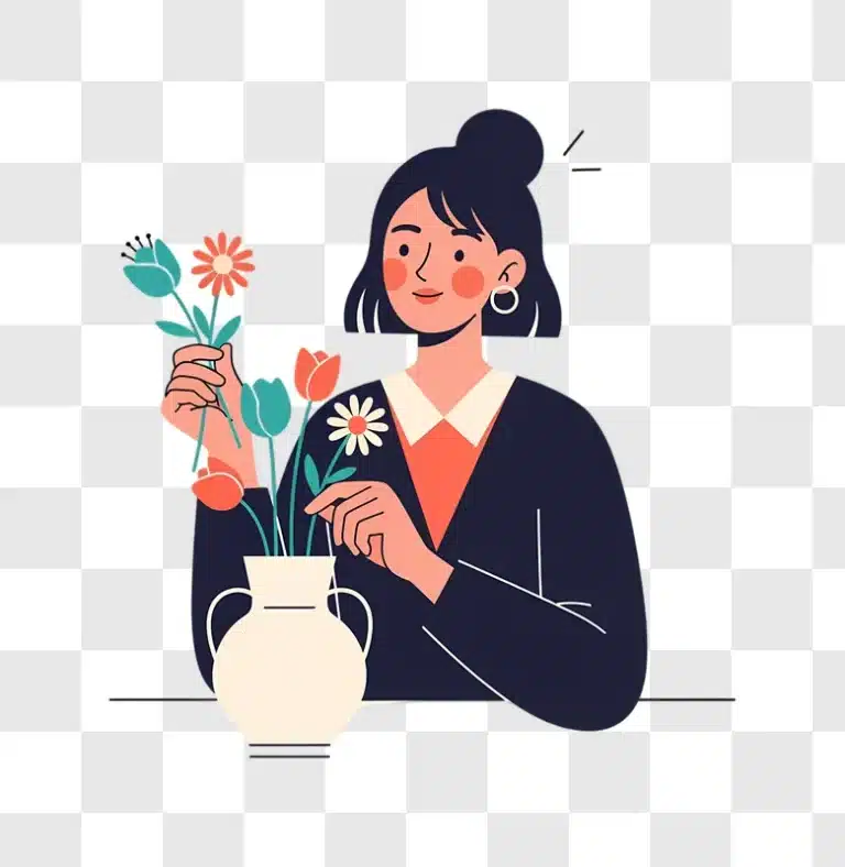 woman arranging flowers in a vase with a smile edited