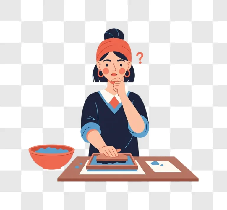 woman contemplating a craft project with a bowl of water edited