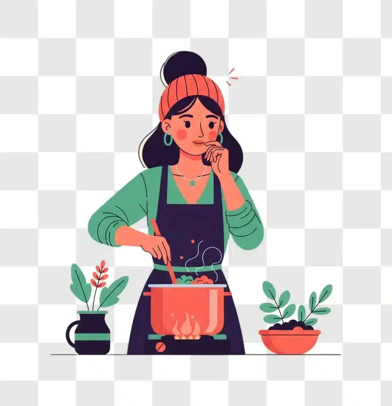 woman cooking delicious food in a pot on the stove edited