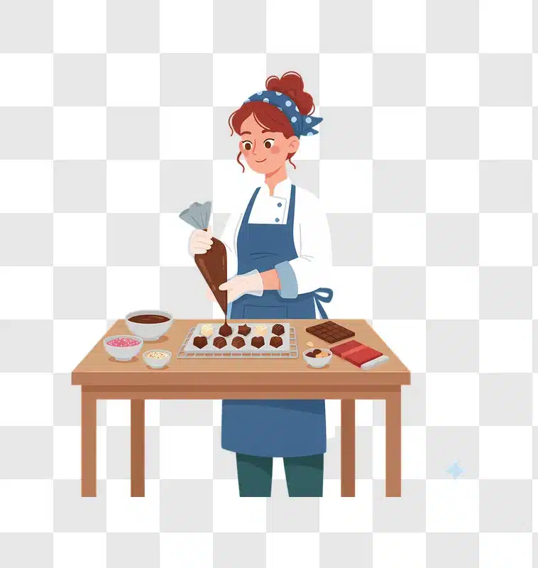 woman decorating chocolates with a piping bag edited
