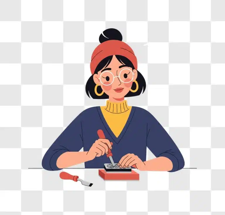 woman focused on repairing electronics with tools and soldering iron edited