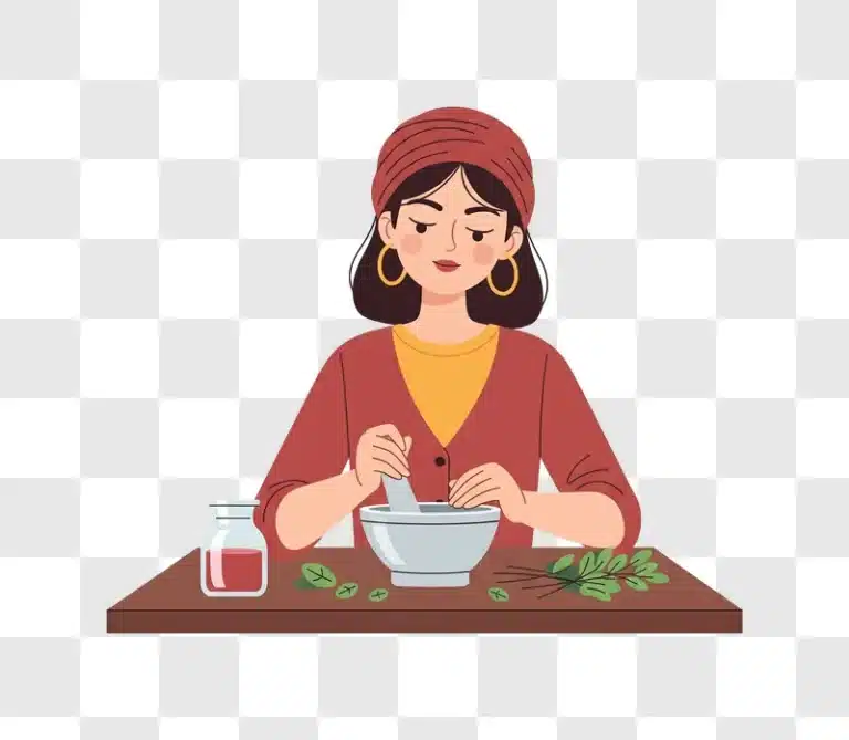 woman grinding herbs in a mortar and pestle for natural remedies edited