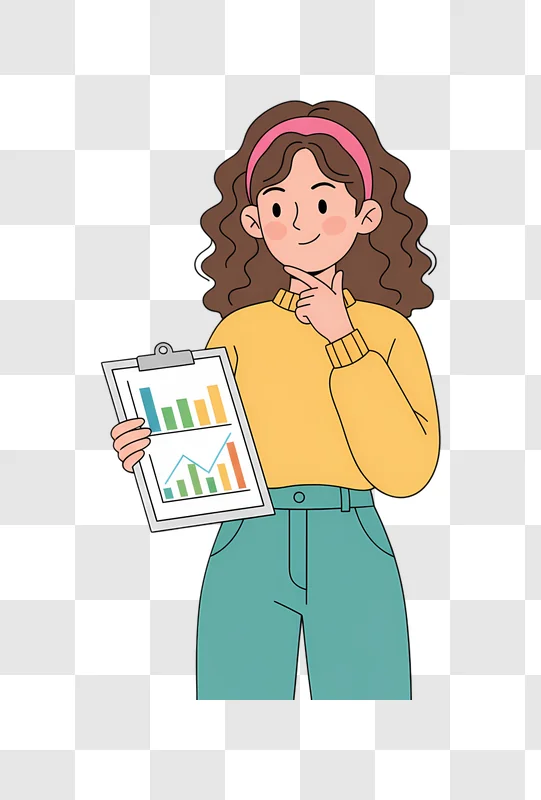 woman holding a clipboard with charts and graphs edited