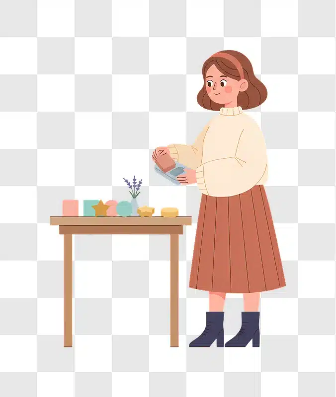woman holding baby near table with crafts edited