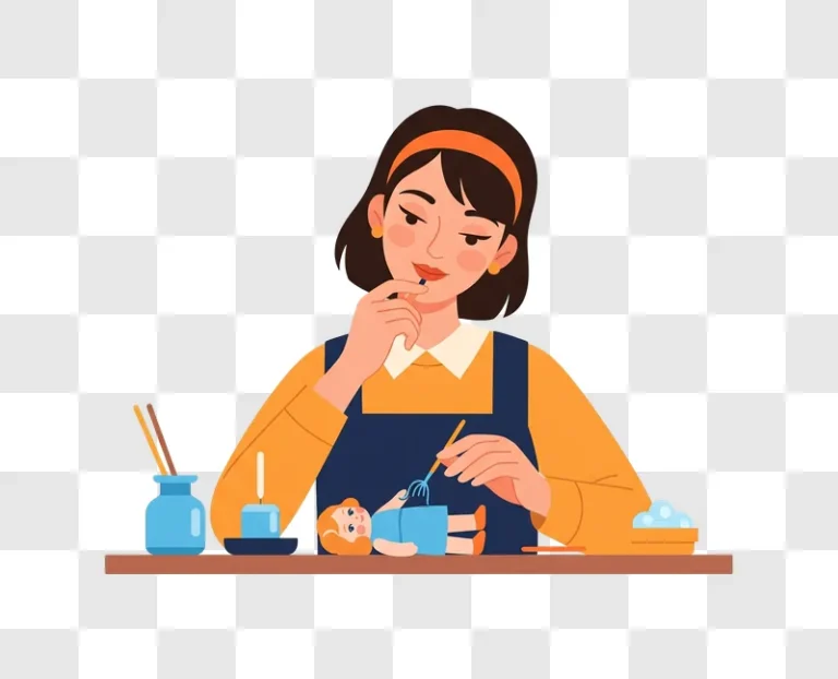 woman making a doll with care and focus edited