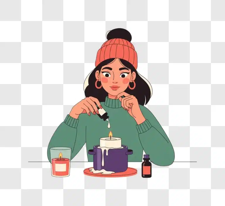 woman making scented candles at home for relaxation edited