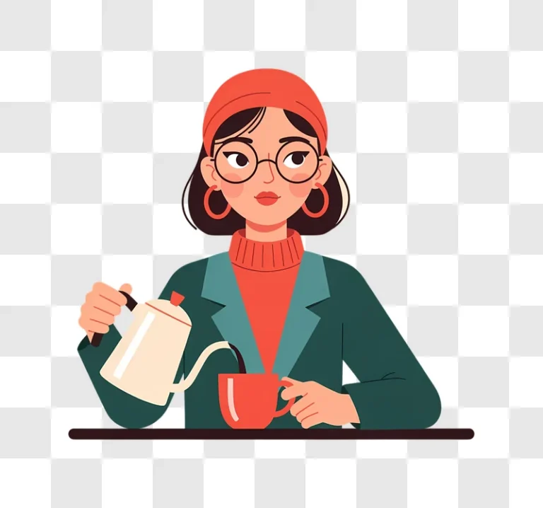 woman pouring coffee into a cup wearing glasses and a headscarf edited