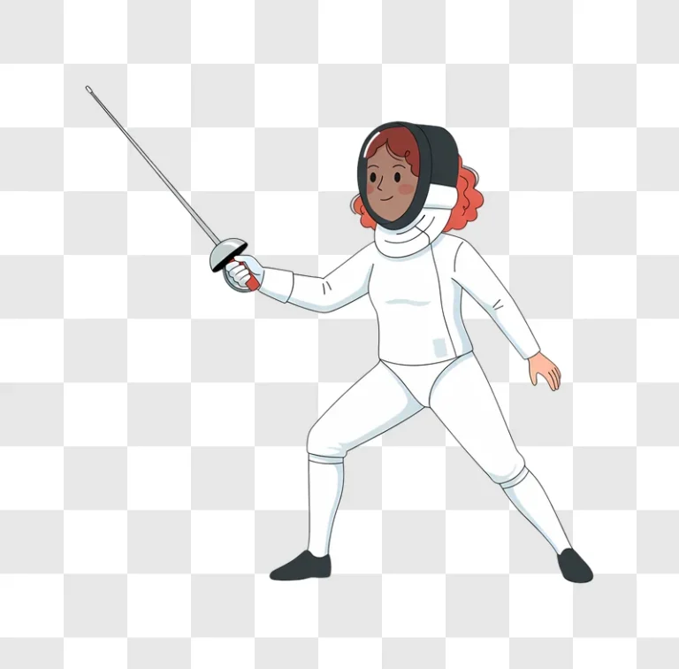 young fencer in white uniform holding sword ready to fight edited