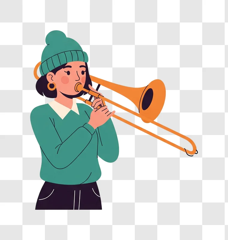 young woman playing trombone in winter hat edited