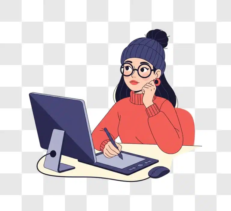 young woman designer working on computer with drawing tablet edited