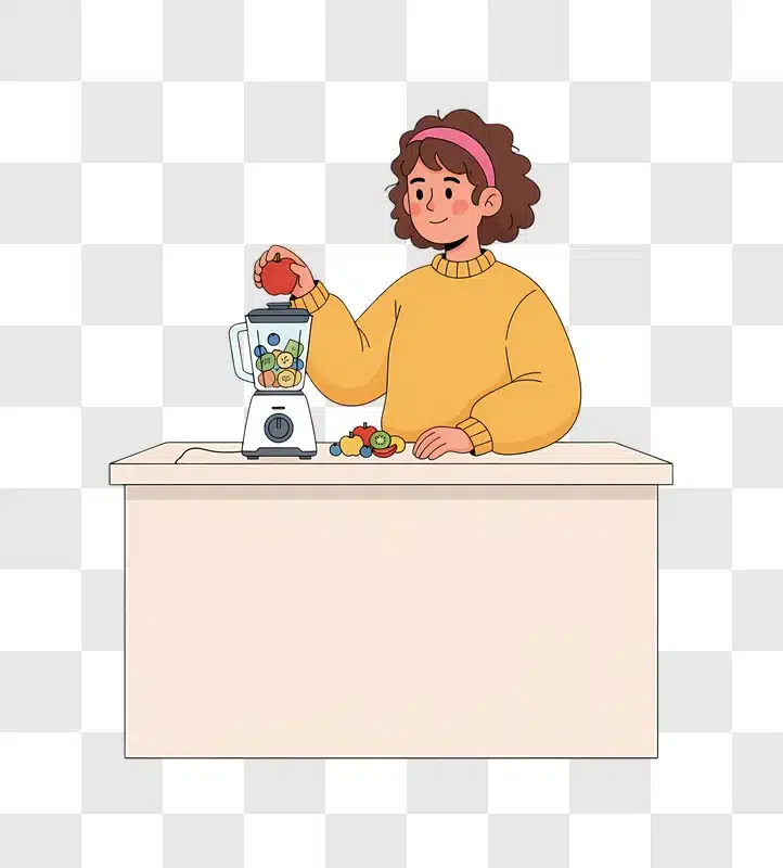 young woman making a healthy smoothie with fresh fruits and vegetables in a blender edited