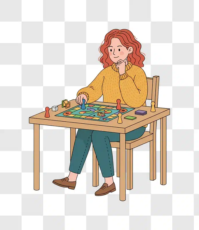 young woman playing a board game at a table edited