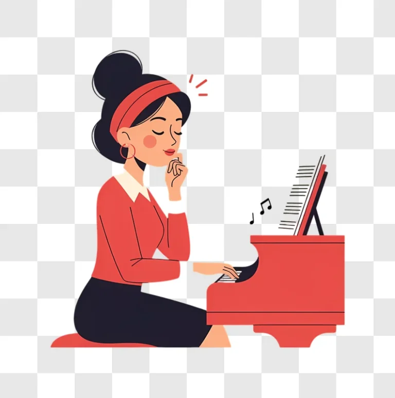 young woman playing piano with eyes closed and a thoughtful expression edited