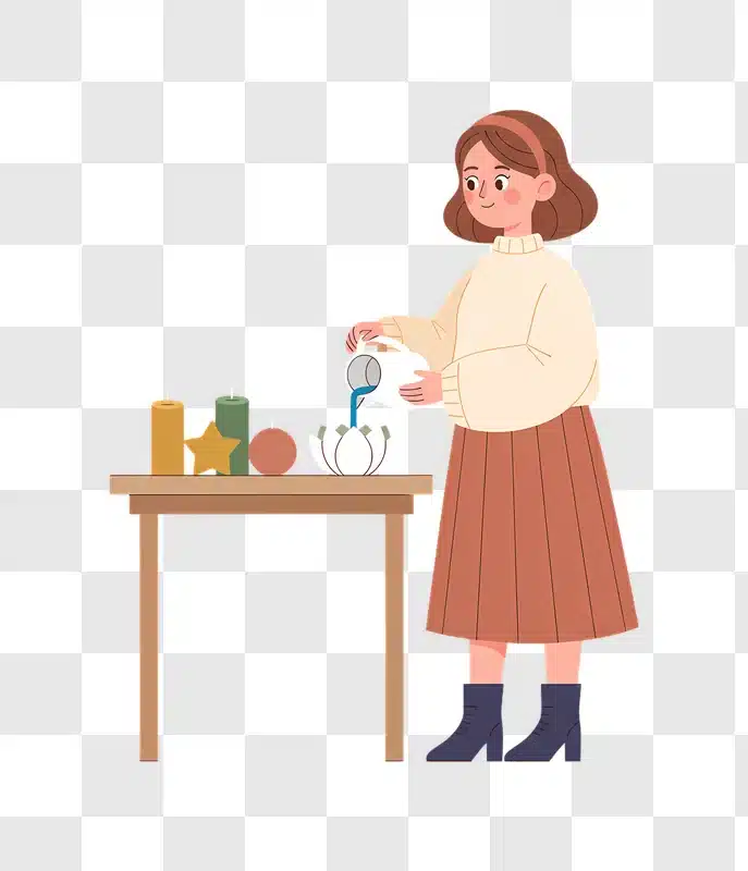 young woman pouring liquid into a candle making mold edited