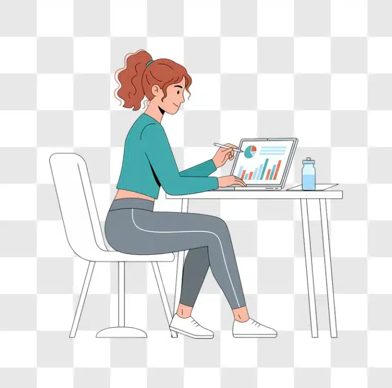 young woman working on laptop analyzing charts and graphs edited