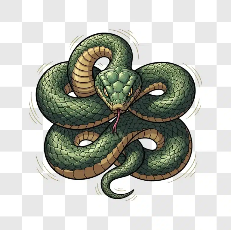 aggressive green snake coiled illustration edited
