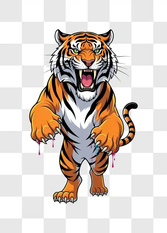 aggressive mascot tiger roaring with paint drips edited