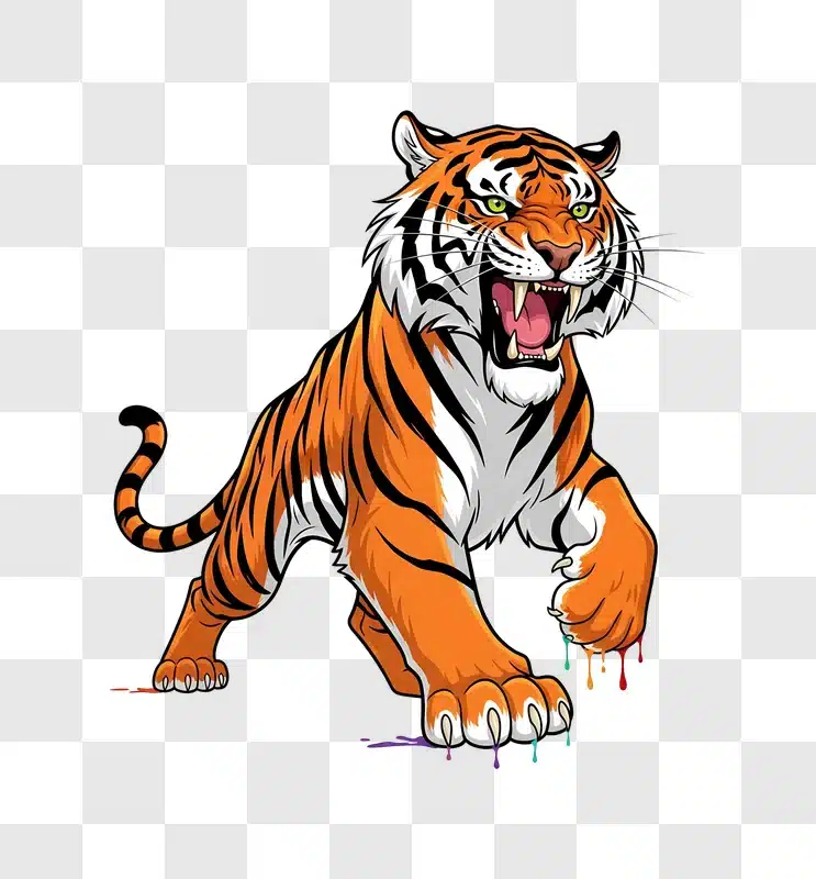 aggressive pouncing tiger vector art design edited