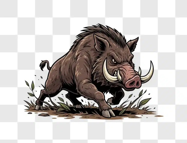aggressive wild boar charging on dirt