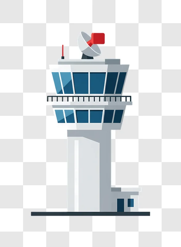 airport control tower with radar dish illustration edited