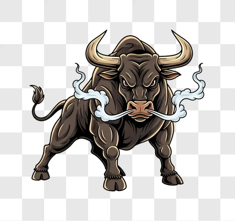 angry bull mascot snorting smoke edited