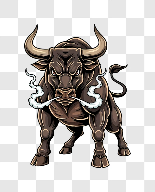 angry bull snorting smoke illustration edited