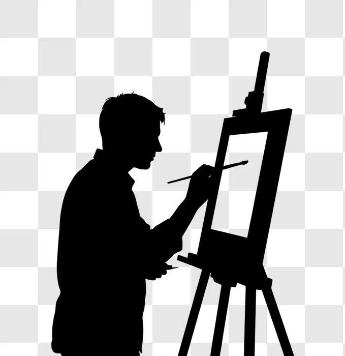 artist painting on easel silhouette edited