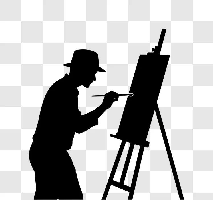artist silhouette painting on easel edited