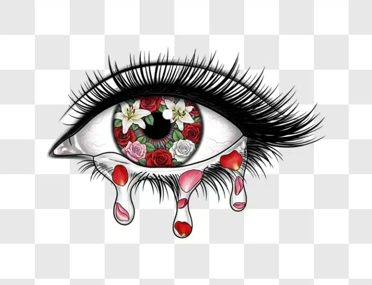 artistic eye with roses lilies iris and petal tears edited