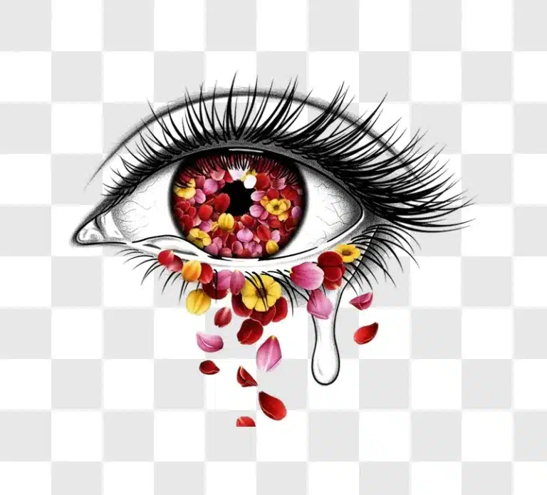 artistic human eye crying flower petals edited