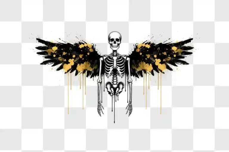 artistic skeleton with black gold wings edited
