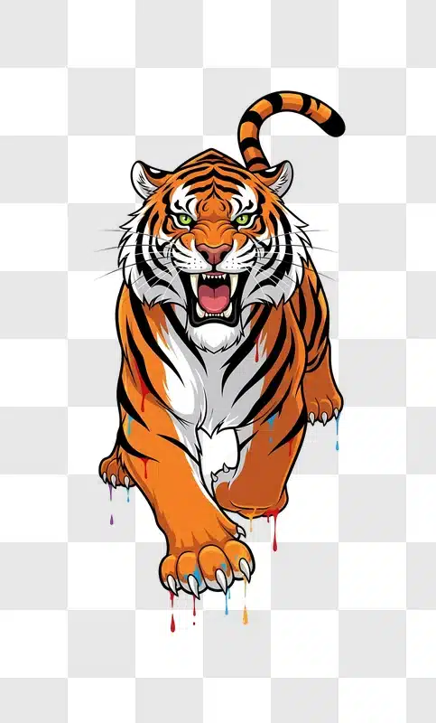 artistic tiger roaring with paint splatter edited