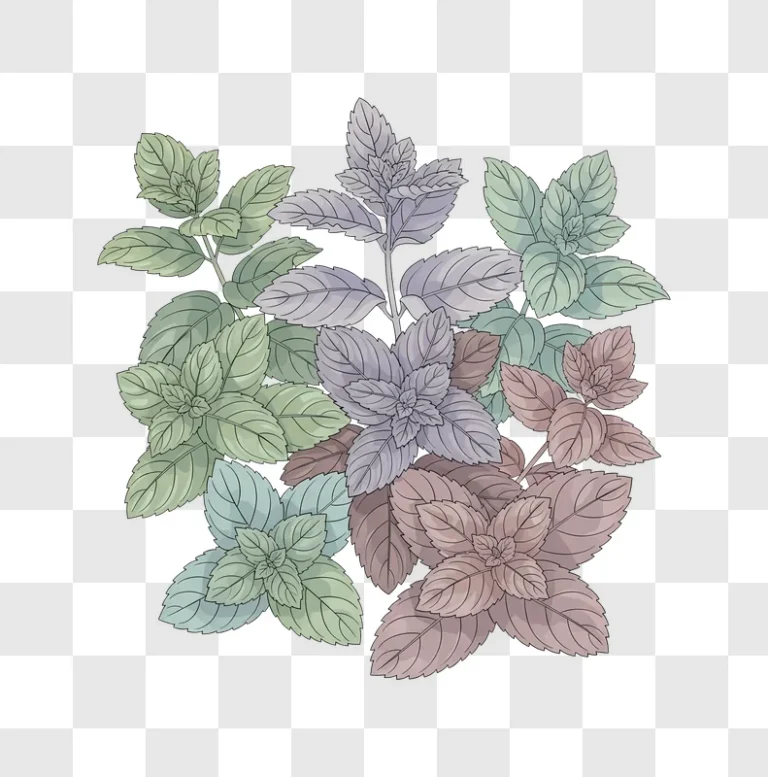 assorted mint leaves botanical illustration design edited