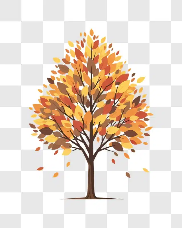 autumn tree with falling leaves illustration edited