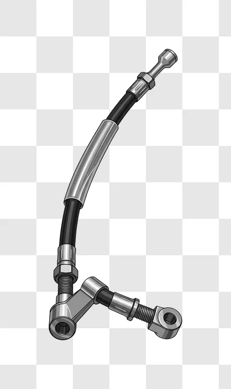 bent industrial fluid hose with metal fittings edited