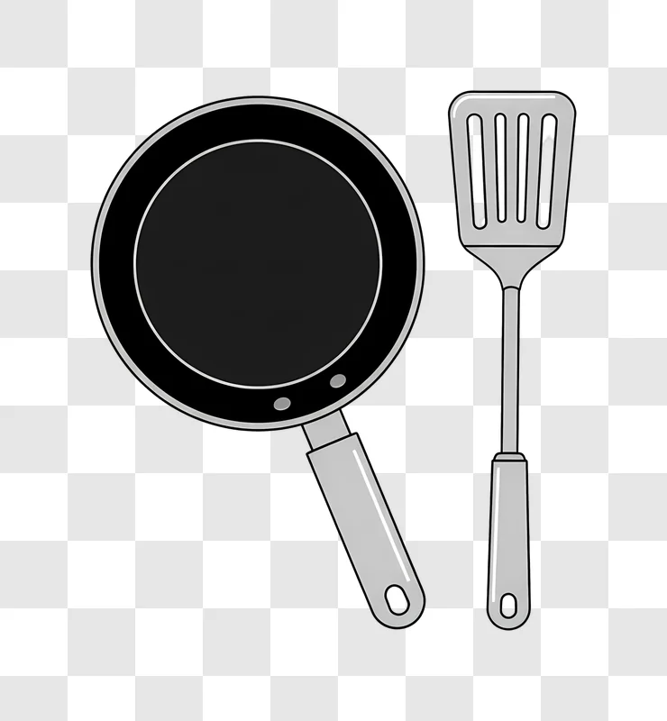 black frying pan with metal spatula edited