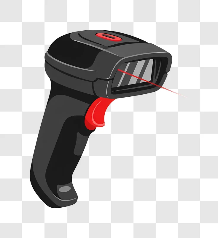 black handheld barcode scanner with red laser edited