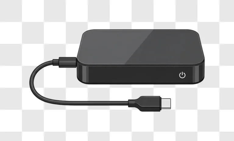 black rectangular device with power symbol and usb c cable edited