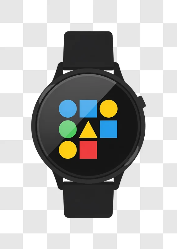 black smartwatch with colorful geometric shapes edited