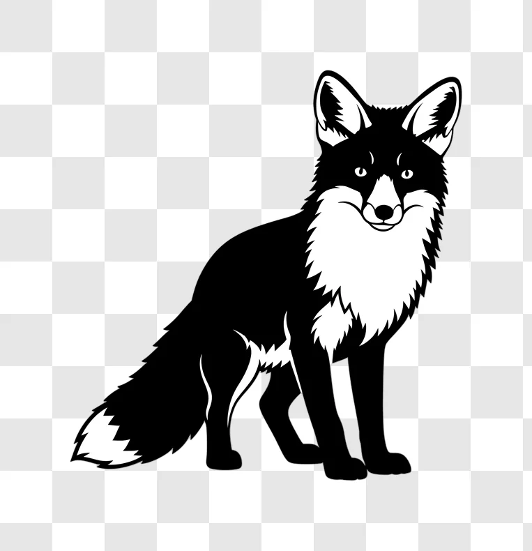 black and white fox illustration isolated edited