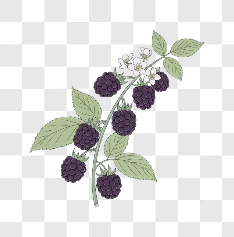blackberry branch with fruit and flowers edited