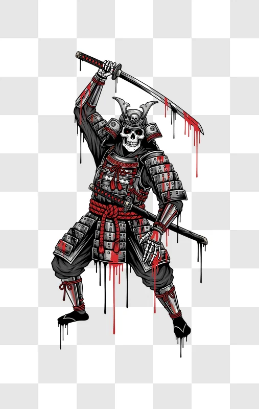 bloody samurai skeleton with katana on black edited
